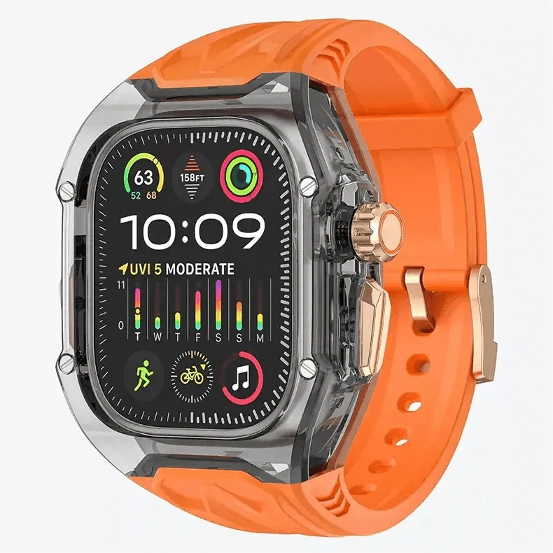 Silicone Watch Band with Protective Rugged Hard Cover for Apple Watch Ultra 49mm Ultra 49mm / Orange Smoke - Ktusu