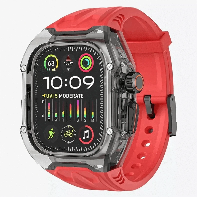 Silicone Watch Band with Protective Rugged Hard Cover for Apple Watch Ultra 49mm Ultra 49mm / Red Smoke - Ktusu