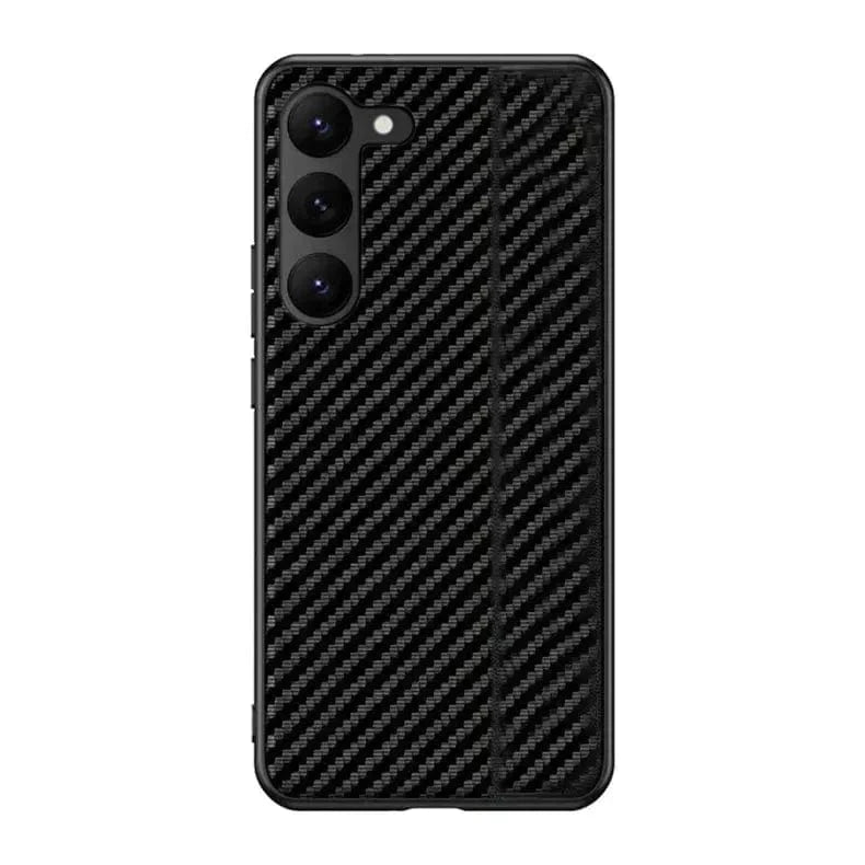 Slim Carbon Fiber PU Leather Hard Case for Samsung S23 Plus Samsung S23 Plus / Black - Ktusu