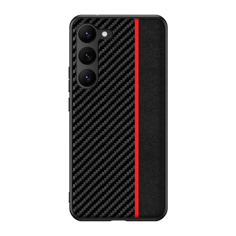 Slim Carbon Fiber PU Leather Hard Case for Samsung S23 Plus Samsung S23 Plus / Red - Ktusu