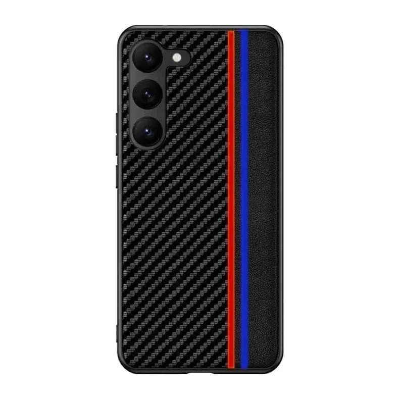 Slim Carbon Fiber PU Leather Hard Case for Samsung S23 Plus Samsung S23 Plus / Red Blue - Ktusu