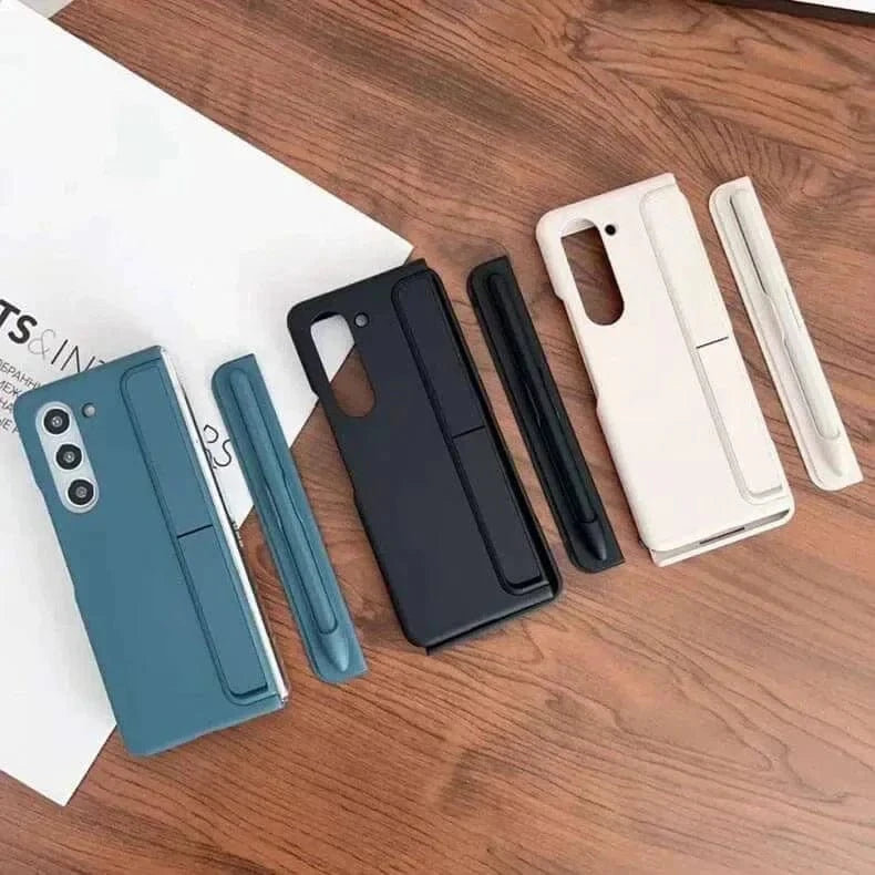 Soft Touch Coating Standing Case With Pen Case for Samsung Z Fold5 - Ktusu