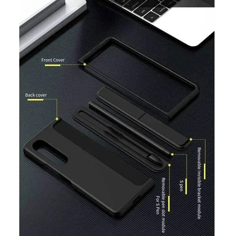 Soft Touch Coating Standing Case With Pen Case for Samsung Z Fold5 Samsung Z Fold5 / Black - Ktusu