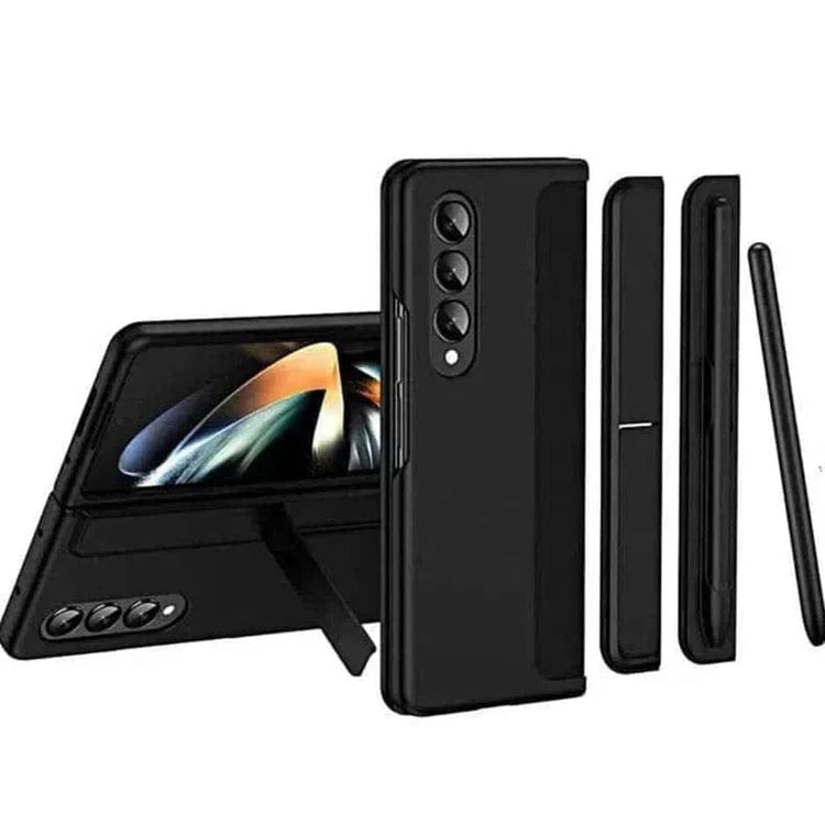 Soft Touch Coating Standing Case With Pen Case for Samsung Z Fold5 Samsung Z Fold5 / Black - Ktusu