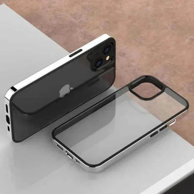 Square Electroplated Clear Hard Case for iPhone 14 Pro Max iPhone 14 Pro Max / Silver - Ktusu