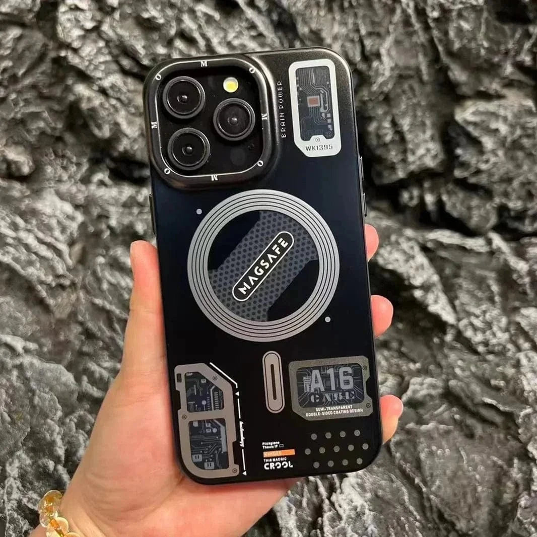 Tech Style Magnetic MagSafe Frosted Case for iPhone 15 iPhone 15 / Digital / Black - Ktusu