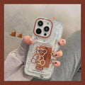 Teddy Bear Print Silver Glitter Foil Clear Soft Case for iPhone 14 Pro - Ktusu