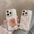 Teddy Bear Print Silver Glitter Foil Clear Soft Case for iPhone 14 Pro - Ktusu