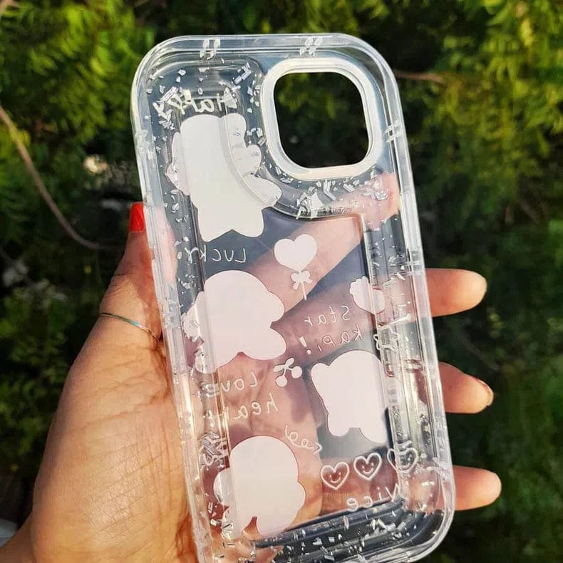 Teddy Bear Print Silver Glitter Foil Clear Soft Case for iPhone 14 Pro - Ktusu
