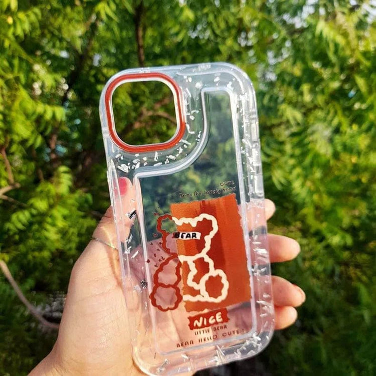 Teddy Bear Print Silver Glitter Foil Clear Soft Case for iPhone 14 Pro iPhone 14 Pro / Nice Little Bear - Ktusu