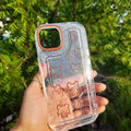 Teddy Bear Print Silver Glitter Foil Clear Soft Case for iPhone 14 Pro iPhone 14 Pro / Brown Teddy - Ktusu