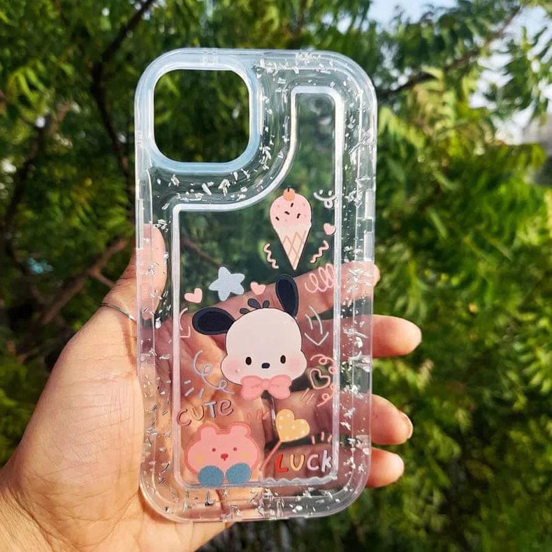 Teddy Bear Print Silver Glitter Foil Clear Soft Case for iPhone 14 Pro iPhone 14 Pro / Cute Luck - Ktusu