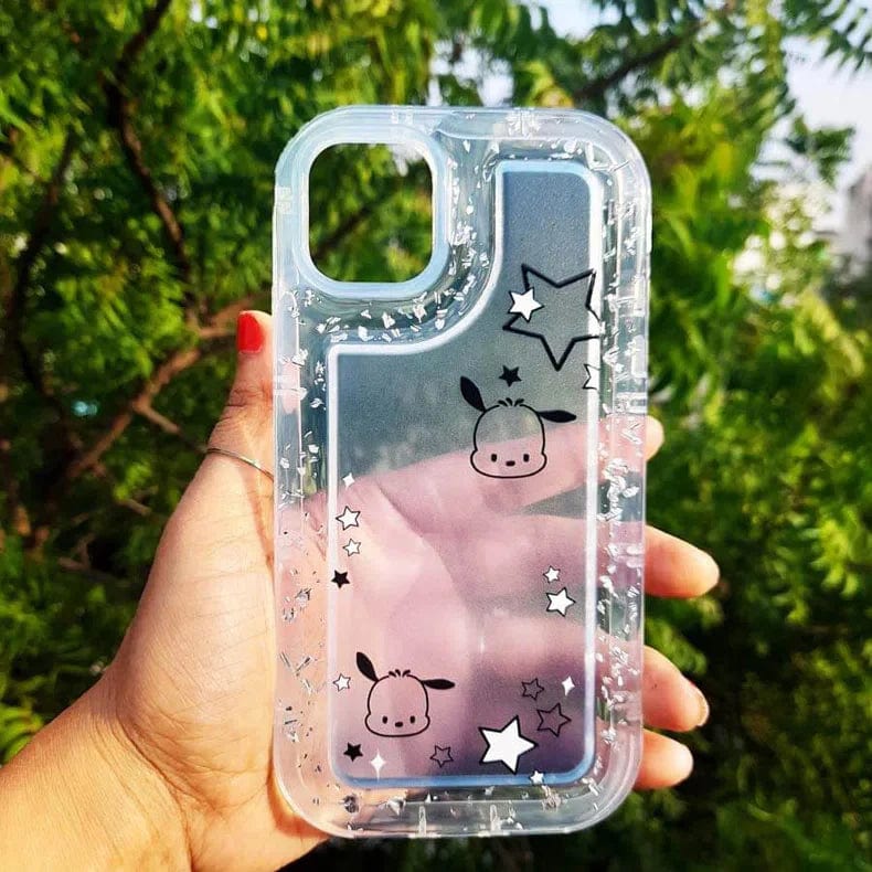 Teddy Bear Print Silver Glitter Foil Clear Soft Case for iPhone 14 Pro iPhone 14 Pro / Dark Blue Teddy - Ktusu