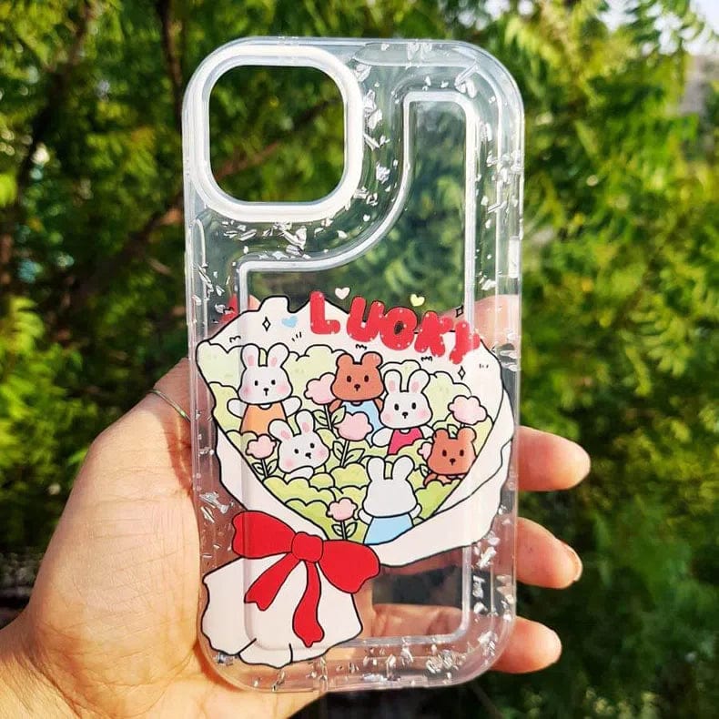 Teddy Bear Print Silver Glitter Foil Clear Soft Case for iPhone 14 Pro iPhone 14 Pro / Lucky - Ktusu