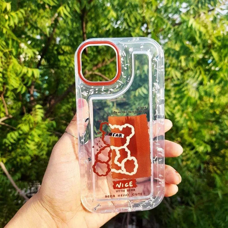 Teddy Bear Print Silver Glitter Foil Clear Soft Case for iPhone 14 Pro iPhone 14 Pro / Nice Little Bear - Ktusu