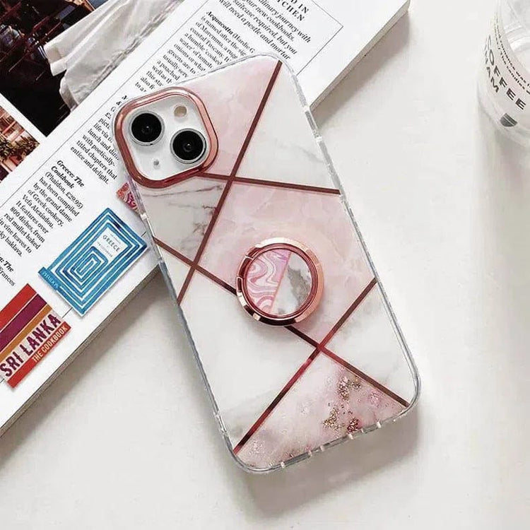 TPU Edges Glossy Marble Texture Hard Case for iPhone 14 Pro iPhone 14 Pro / With Kickstand - Ktusu