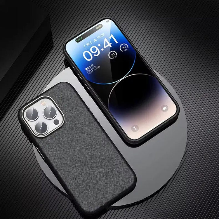 Vegan Leather Metal Button Magsafe Case for iPhone 16 Plus iPhone 16 Plus / Black / with magsafe - Ktusu