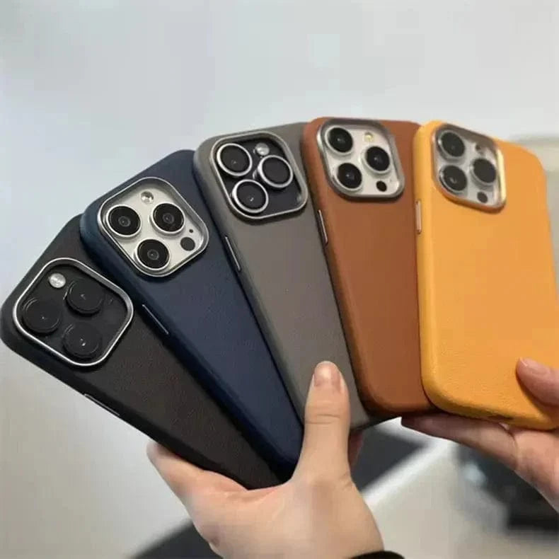 Vegan Leather Metal Button Magsafe Case for iPhone 16 Pro - Ktusu