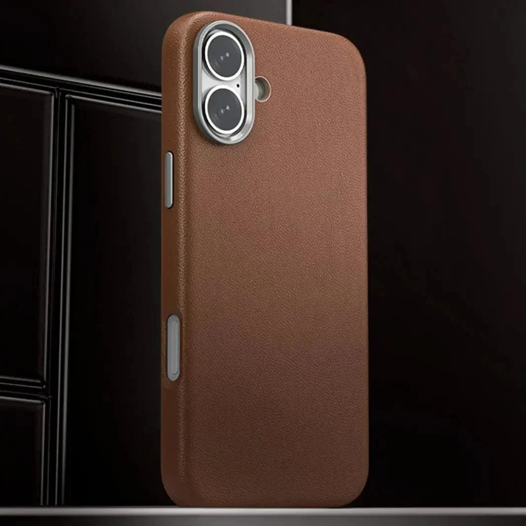 Vegan Leather Metal Button Magsafe Case for iPhone 16 Pro - Ktusu