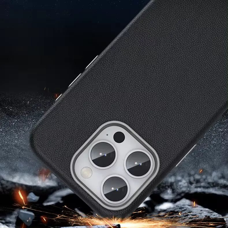 Vegan Leather Metal Button Magsafe Case for iPhone 16 Pro - Ktusu
