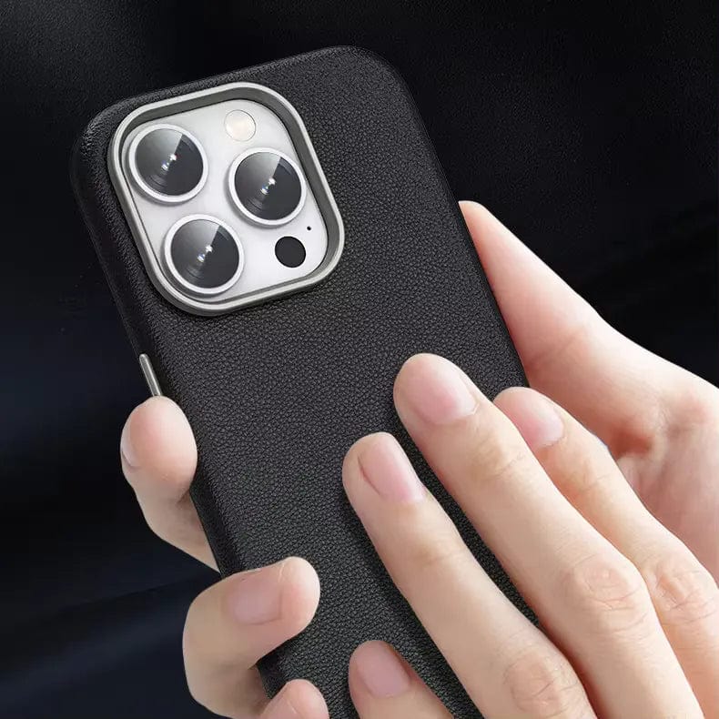 Vegan Leather Metal Button Magsafe Case for iPhone 16 Pro - Ktusu