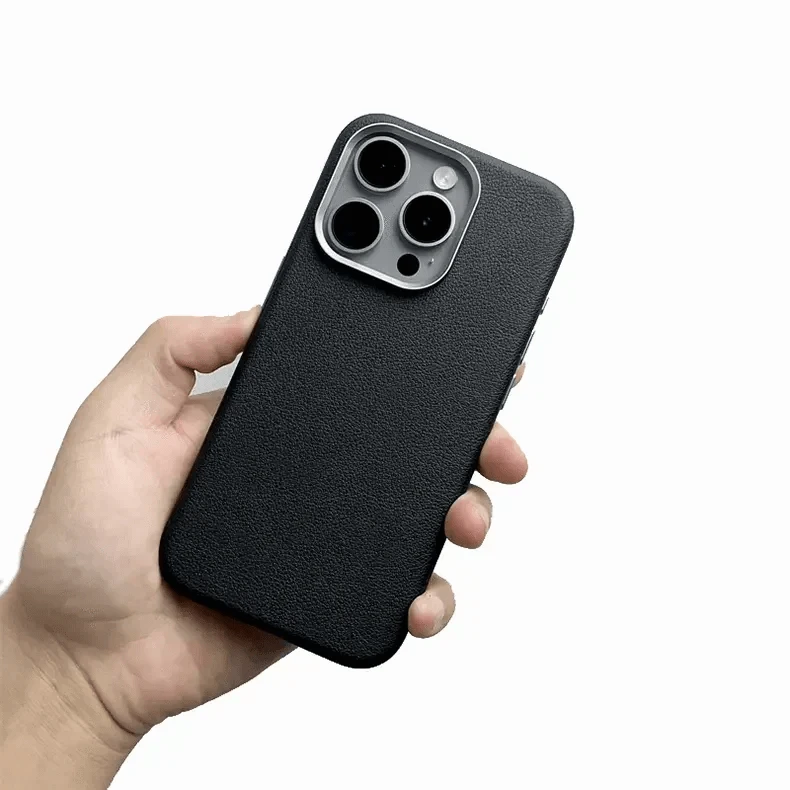Vegan Leather Metal Button Magsafe Case for iPhone 16 Pro - Ktusu