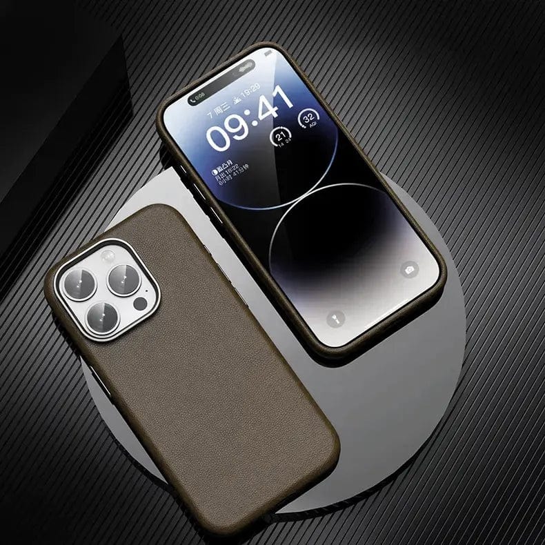 Vegan Leather Metal Button Magsafe Case for iPhone 16 Pro - Ktusu