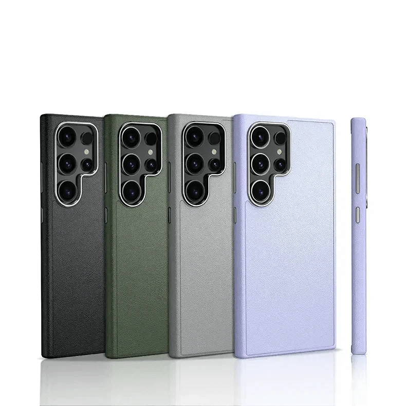 Vegan Leather Metal Button MagSafe Case for Samsung S23 Ultra - Ktusu