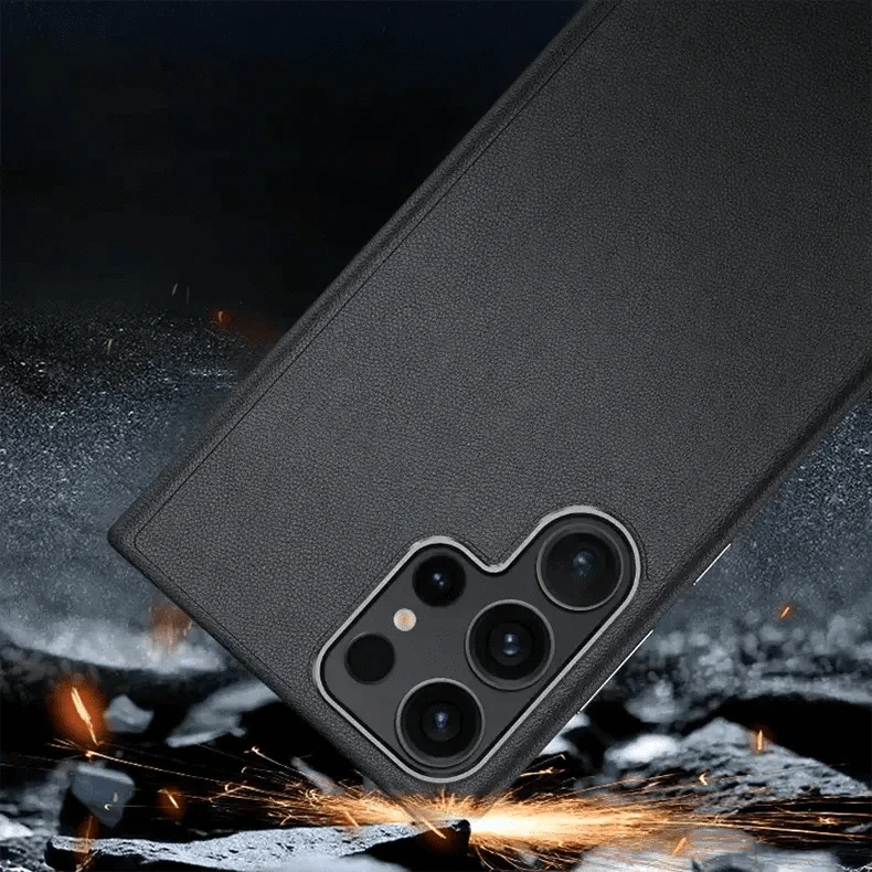 Vegan Leather Metal Button MagSafe Case for Samsung S24 Ultra - Ktusu