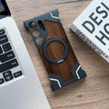Walnut Wood Pattern Metal Frameless Kickstand Ring Case for Samsung S24 Ultra Samsung S24 Ultra / Black / with magsafe - Ktusu