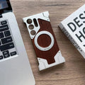Walnut Wood Pattern Metal Frameless Kickstand Ring Case for Samsung S24 Ultra Samsung S24 Ultra / Silver / with magsafe - Ktusu