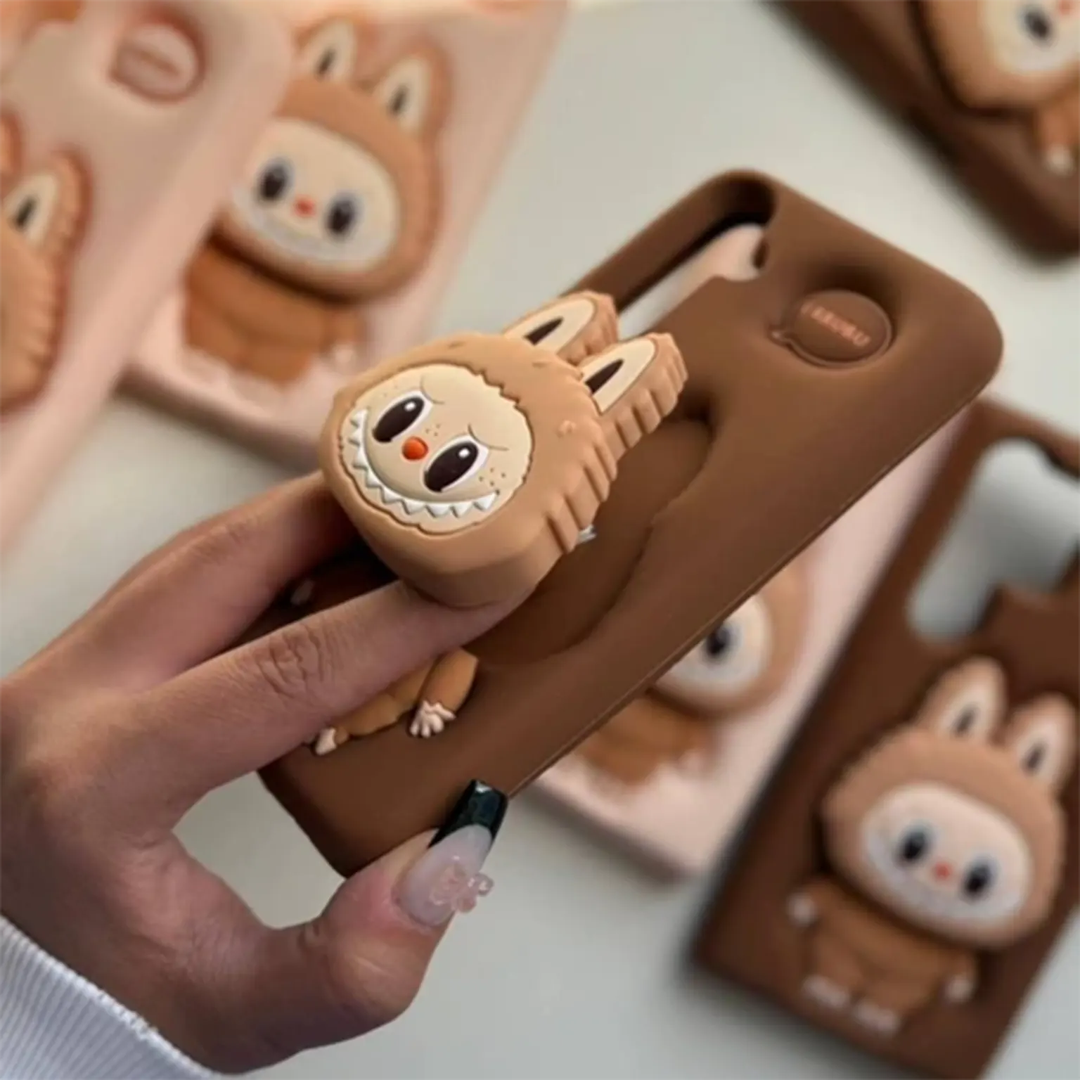 Cases & Covers Labubu 3D Cute Cartoon Character Scalable Holder Soft Silicone Case for Samsung S25 Ultra