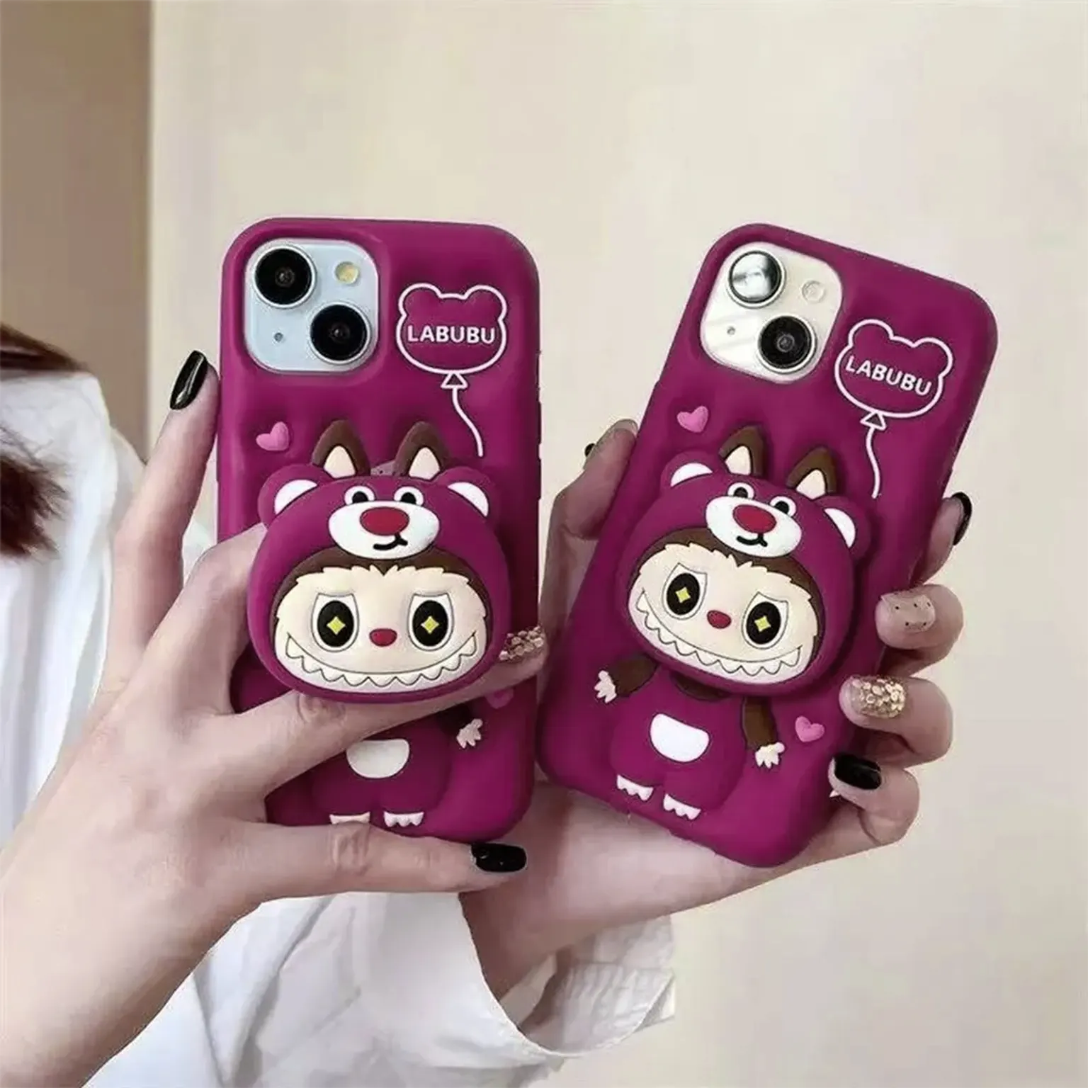 3D Cute Cartoon Character Scalable Holder Soft Silicone Case for iPhone 14