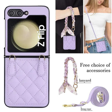 Cases & Covers for Samsung Z Flip6 / Lavender Lanyard Crossbody Wrist Strap Leather Case for Samsung Z Flip 6