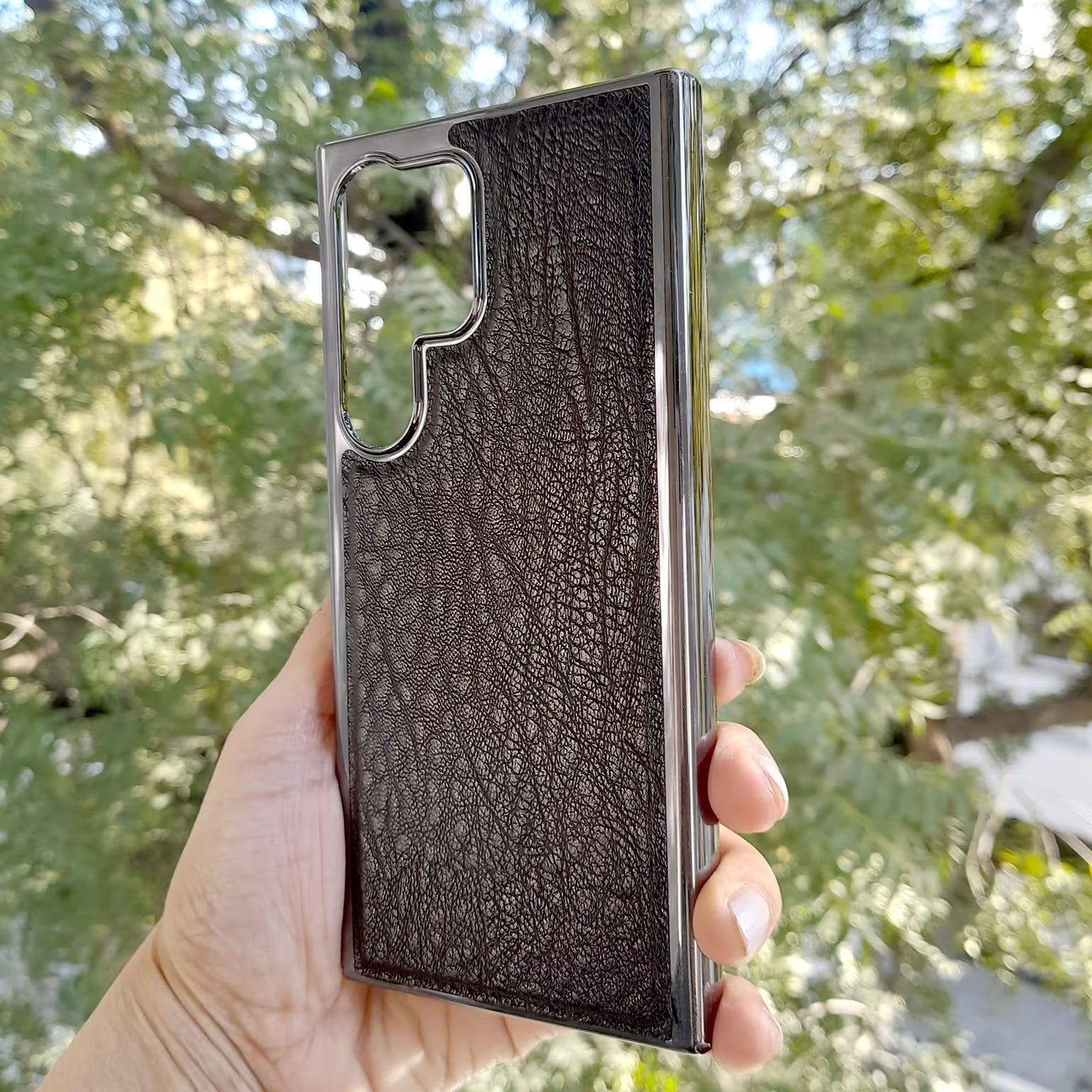 Electroplated Grainy Leather Texture Back Case for Samsung S25