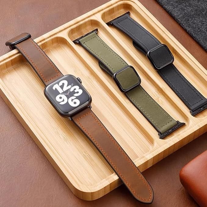Leather Soft Silicone Rubber Magnetic Buckle Watch Band for Apple Watch 42 | 44 | 45 | Ultra 49 | 46mm S10