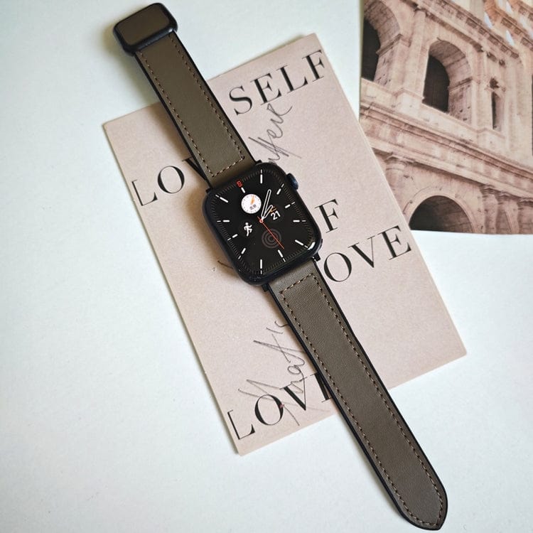 Leather Soft Silicone Rubber Magnetic Buckle Watch Band for Apple Watch 42 | 44 | 45 | Ultra 49 | 46mm S10