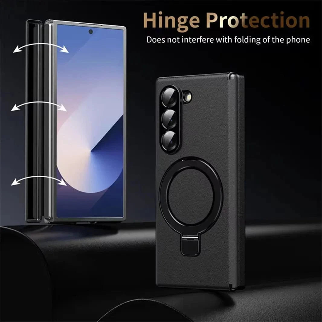 ktusu Generic Cases & Covers Leather Texture Magnetic Kickstand Case With Hinge Protection for Samsung Z Fold7 Black