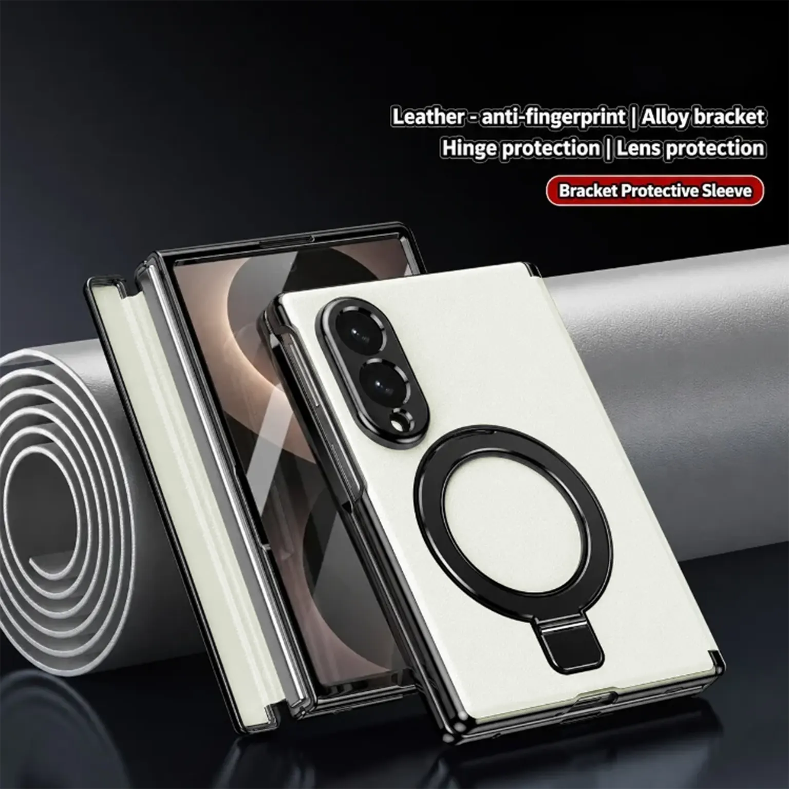 Leather Texture Magnetic Kickstand Case With Hinge Protection for Samsung Z Fold8
