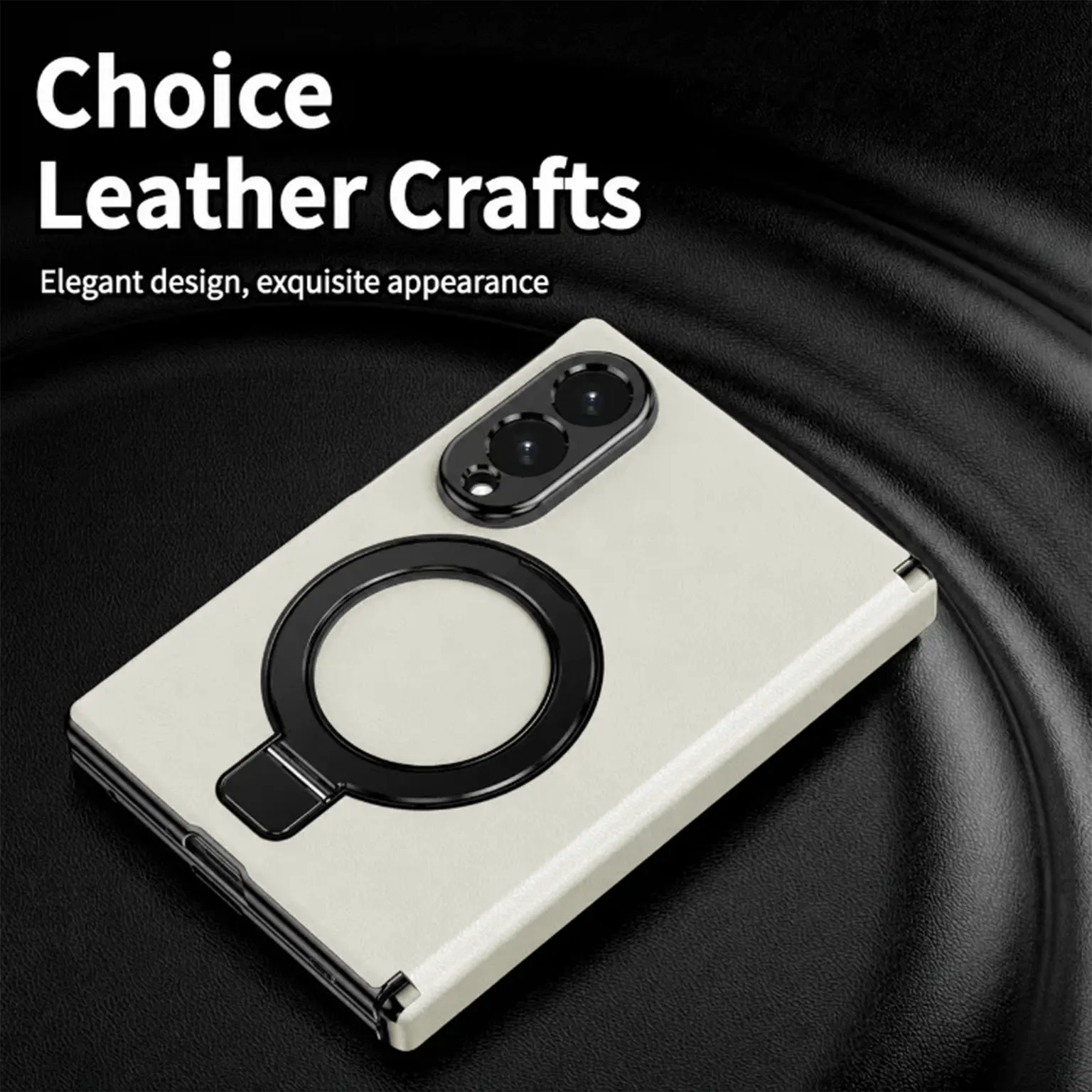 Leather Texture Magnetic Kickstand Case With Hinge Protection for Samsung Z Fold8
