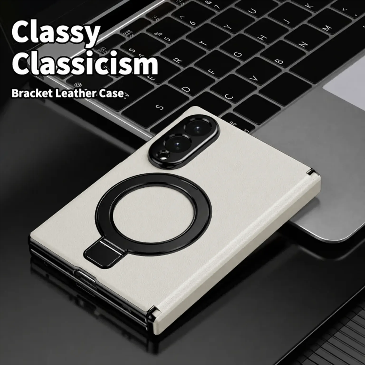 Leather Texture Magnetic Kickstand Case With Hinge Protection for Samsung Z Fold8