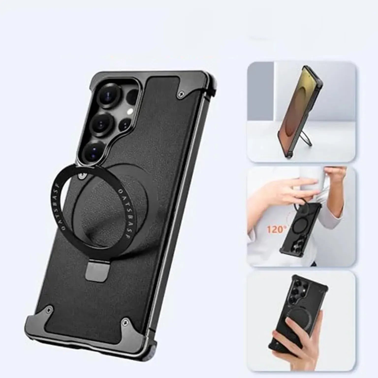 Cases & Covers Leather Texture Metal Kickstand Frameless MagSafe Case for Samsung S26 Ultra