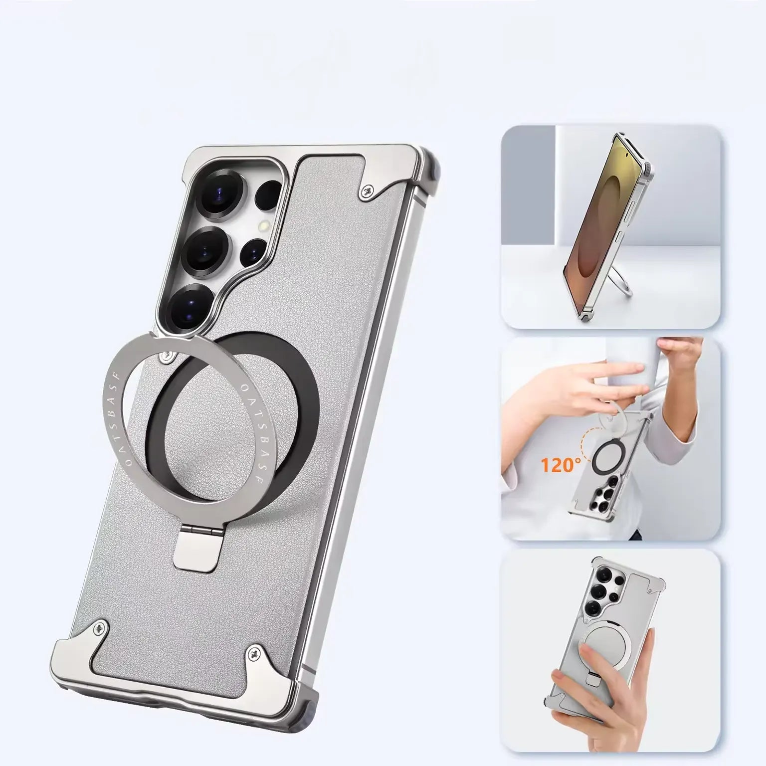 Cases & Covers Leather Texture Metal Kickstand Frameless MagSafe Case for Samsung S26 Ultra