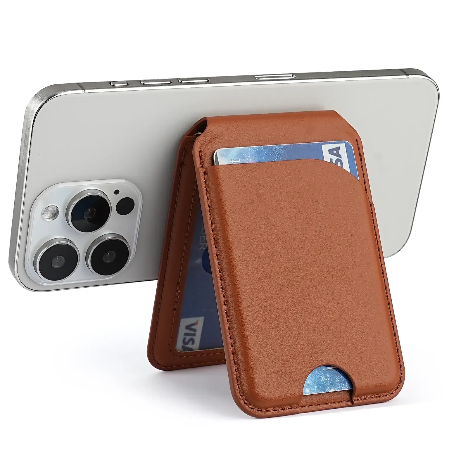 Enhancement Magnetic Bracket Card Holder Magsafe Leather Wallet for iPhone