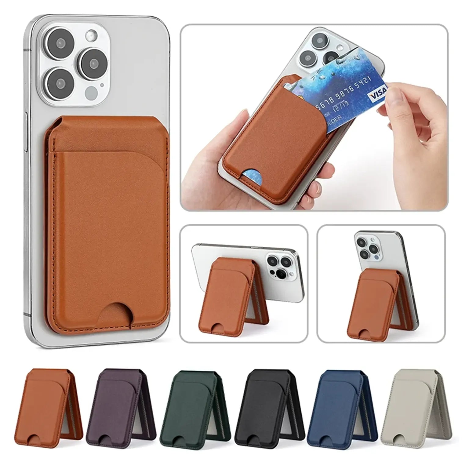 Enhancement Magnetic Bracket Card Holder Magsafe Leather Wallet for iPhone