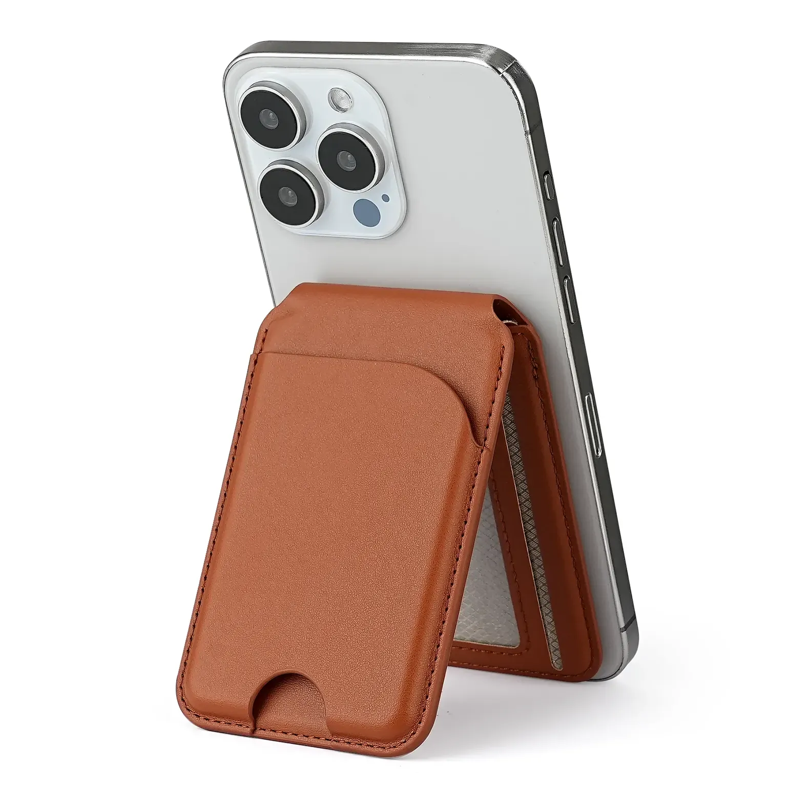Enhancement Magnetic Bracket Card Holder Magsafe Leather Wallet for iPhone