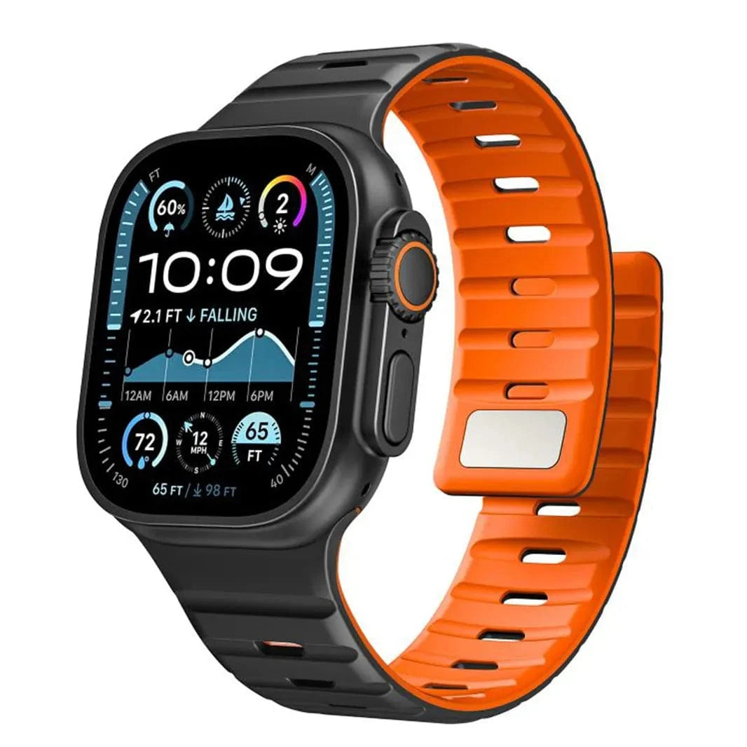 ktusu Generic Watch Bands Magnetic Silicone Sports Band for Apple Watch 42 | 44 | 45 | Ultra 49 | 46mm S10 Black Orange