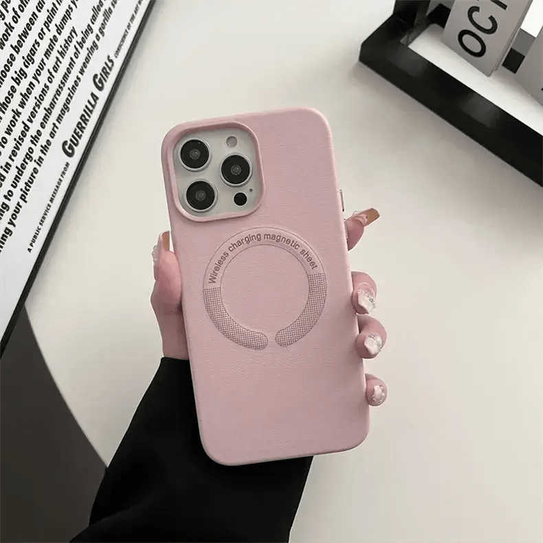 Cases & Covers for iPhone 15 / Baby Pink Wireless Charging Compatible Leather Magnetic Magsafe Cover for iPhone