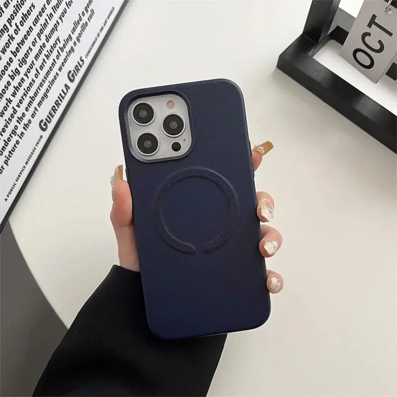 Cases & Covers for iPhone 15 Pro Max / Midnight Blue Wireless Charging Compatible Leather Magnetic Magsafe Cover for iPhone