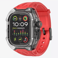 Straps & Bands for Ultra 49mm / Red Smoke Crystal Clear Military Rugged  Case with Silicone Band for Apple Watch
